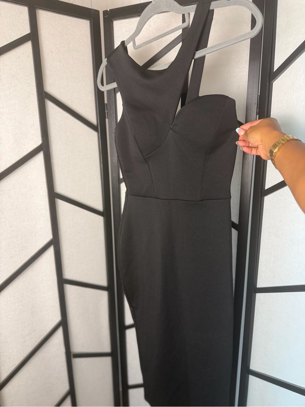 Boohoo Black One-Shoulder Midi Dress